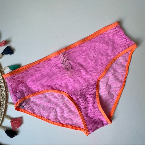 Victoria's Secret VTG Extra Low Rise Mesh Hiphugger Panty Pink Zebra Stripe Smal - Picture 2 of 4